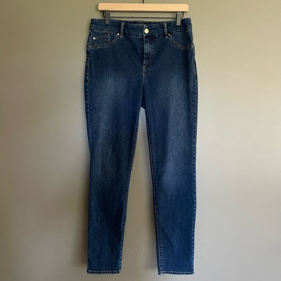 CHICO'S So Slimming Jeggings Size 8 Jean Leggings Dark Blue Wash Stretch Classic - Picture 3 of 16